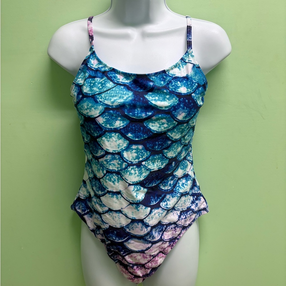 Mermaid Scale Kids One Piece Swimsuit - Blue and White #P148